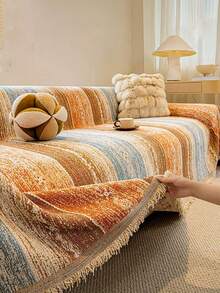 1pc Minimalist Colorful Striped Pattern All-Season Chenille Sofa Cover, Machine Washable, Pet-Friendly Sofa Throw, Suitable For 1/2/3/4 Seater And Sectional Sofas, For Bedroom And Living Room Home Decor - Multicolor - View 9