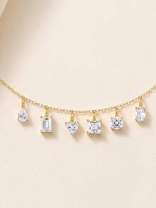 AnlaScheer 1PC Gold Tone S925 Sterling Silver Geometric Cubic Zirconia Pendant, Multiple Styles, Large Stone Charm For Women, Daily Party Birthday Gift, No Chain - Gold - View 3