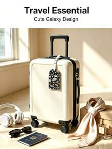 1pc Cute Angel Wing & Star Polka Dot Luggage Tag, PU Leather Suitcase ID Name Address Tag, Travel Accessory Easy To Identify - Multicolor - View 2