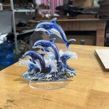 2D Flat Double-Sided Blue Dolphin Acrylic Decorative Ornament - Elegant Desktop Decor, Suitable For Home, Office, Bedroom And Cafe - No Power Required, Color Box Pack Christmas Gift, Dolphin Home Decor, Exquisite Wave Pattern Design, Great For Christmas And Halloween Decoration - A - View 7