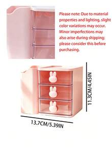 Mini Desktop Drawer Storage Box, Cute Rabbit Pattern Decoration, Plastic Multi-Layer Jewelry & Cosmetics Organizer, Non-Electric Desktop Storage, Suitable For Vanity, Bedroom, Office, Ideal For Storing Daily Essentials - Multicolor - View 11