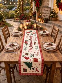 Personalized Christmas Table Runner, Customized Family Name Linen Table Runner, Christmas Dinner Decor, Family Holiday Table Decor - Multicolor - View 5