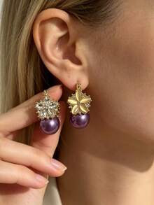 1 Pair Of Fashionable Personalities Exquisite And Elegant Flower Earrings Suitable For Wedding Parties And Gift Giving ﻿ - Purple - View 1