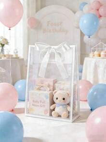 1/5/10pcs Transparent Gift Bags With White Border And Satin Bow; Reusable Transparent PVC Tote Bags; Suitable For Wedding, Birthday Gift Packaging, Baby Shower And Elegant Gift Wrapping; Also Suitable For Boutique Flower Display - Multicolor - View 7