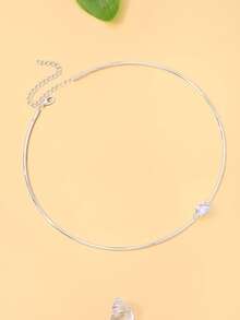 outingfit 1pc Water Drop Pendant Open Collar Necklace, Fashion Minimalist Commute Daily Versatile Party Choker - Silver - View 4