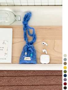 1pc Mini Knitted Phone Bag, One Shoulder Crossbody Small Bag, Niche Design Woolen Woven Coin Purse - Fabric Label Curly Hair Bead Crossbody Earphone Bag - View 14