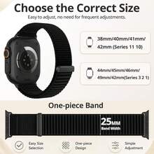 Nylon Loop Sport Band Compatible With Apple Watch Ultra 3 2 Band 49/46/45/44/42/41/40/38mm Women Men, Stretchy Strap Elastic For I Watch All Series SE - Black - View 6
