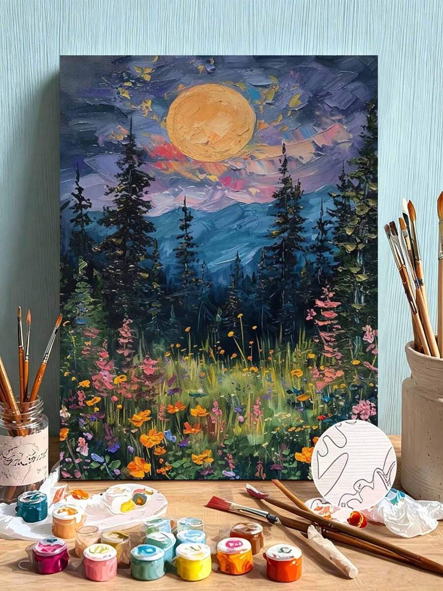 1 Set Of Digital Oil Painting Set, Suitable For Beginners, Jungle Under The Full Moon-Adult Beginner Set, Birthday Gift, Anniversary Gift, Holiday Gift, Home Decoration. - A - View 1