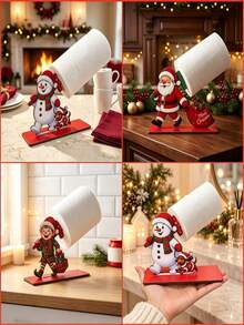Christmas Wooden Paper Towel Holder, Santa Claus Snowman Elf Shaped Desktop Paper Towel Rack, Holiday Kitchen Desktop Decor, Home Decor Christmas Gift - Multicolor - View 8