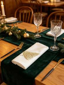 1pc/2pcs/4pcs 100% Polyester Golden Christmas Tree Embroidered Cloth Napkin, White Square Table Napkin For Christmas Dinner Party Home Table Decor - Multicolor - View 5