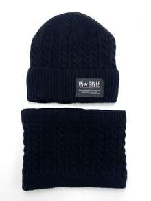 2pcs/Set Autumn/Winter Unisex Knitted Hat & Scarf Set, Solid Color Cable Knit Woolen Beanie & Neck Warmer, Warm Outdoor Set - A - View 7
