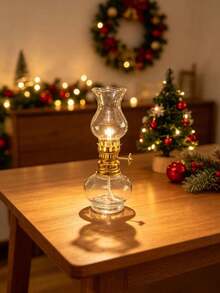 1pc New Vintage Embossed Glass Kerosene Hurricane Lamp (Oil Not Included) Electroplated Rust-Proof Lamp Head Home Atmosphere Light Nostalgic Lighting Vintage Distressed Kerosene Lamp Candle Holder B&B Atmosphere Light - Patterned Light - View 5