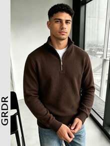 GRDR Men's Casual Long Sleeve Half-Zip Sweater, Versatile Knit Cardigan For Everyday Wear - Brown - View 11