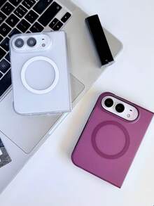 Minimalist Matte Clear Transparent PC Hard Phone Case Compatible With IPhone Duo For Wireless Charging Shockproof Drop Protection Cover Slim Protective Foldable Phone Shell - Cherry Red - View 4