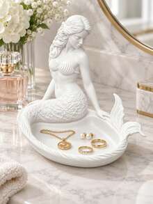 Mermaid Jewelry Tray, Exquisitely Carved Marine Creature Design With Clearly Visible Curly Hair And Fish Scale Texture. The Tray Groove Can Hold Delicate Silver Rings And Pearl Earrings, Suitable For Home Decor - Multicolor - View 8