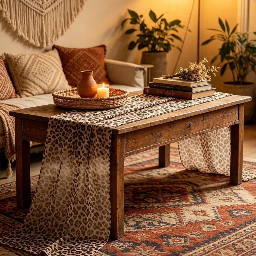 1pc Leopard Print Tablecloth, Polyester Fabric, Gold 118 X 27 Inches, Animal Pattern Tablecloth, Suitable For Hunting Party Birthday Wedding Events, Wild Theme Restaurant Decor Setup - Multicolor - View 1
