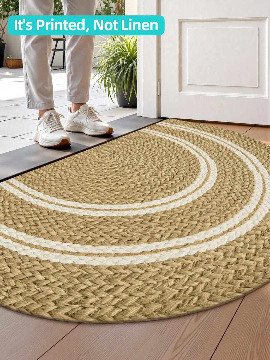 DAJIANG 1pc Outdoor Doormat 3D Semi-Circle Faux Jute Print Welcome Mat, TPR Backing Non-Slip Rug, Suitable For Bathroom, Indoor, Hallway, Bedroom, Living Room, Bedside, Machine Washable Easy Clean Entryway Mat, Autumn Home Decor - Multicolor - View 1