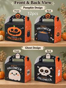 12 Halloween Candy Boxes, Reusable Handheld Gift Boxes, Pumpkin Ghost Skull Pattern, Cute Spooky Style Treat Containers, Suitable For Halloween Trick Or Treating, Halloween Party Favors, Candy And Cookie Packaging - Multicolor - View 7