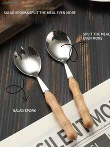 1pc Stainless Steel Salad Mixing Cooking Fish Frog Spoon Commercial Rice Spoon Creative Mini Wooden Handle Serving Fork Spoon - View 4