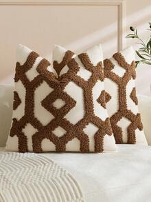 1pc/2pcs Neutral Wave Velvet Pillow Cover, Textured Abstract Striped Beige Cushion Cover, Bohemian Minimalist Decorative Pillow For Living Room, Bedroom, Sofa, Home Decor - Coffee Brown - View 2