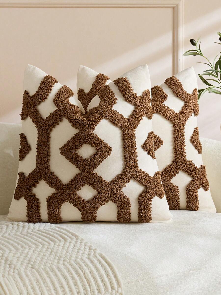 1pc/2pcs Neutral Wave Velvet Pillow Cover, Textured Abstract Striped Beige Cushion Cover, Bohemian Minimalist Decorative Pillow For Living Room, Bedroom, Sofa, Home Decor