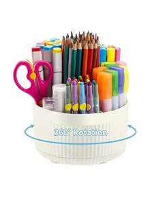 Desktop 360 Degree Rotating Multifunctional Storage Box With Bow Decoration, Pen Holder For Cosmetics, Makeup Brushes, Eyebrow Pencils, Desk Organizer With 5 Compartments - Multi-Functional Pencil, Marker, Scissors And Stationery Storage Rack, Suitable For Office, Vanity, Dorm, Classroom, Christmas Gift, Birthday Gift, Holiday Essential, Home - Multicolor - View 6