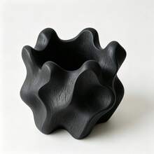 3D Printed Organic Wavy Shaped Flower Pot, Abstract Asymmetrical Textured Matte Black Decorative Planter, Wabi-Sabi Style Indoor Planting Pot, Succulent Green Plant Desktop Ornament, Nordic Home Decor - Abstract Vase - View 6