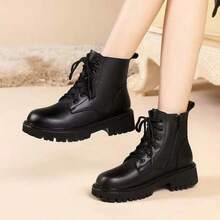 Women's British Style PU Material Boots Flat Sole Spring Autumn Boots New Thick Sole Ankle Boots - Black - View 4