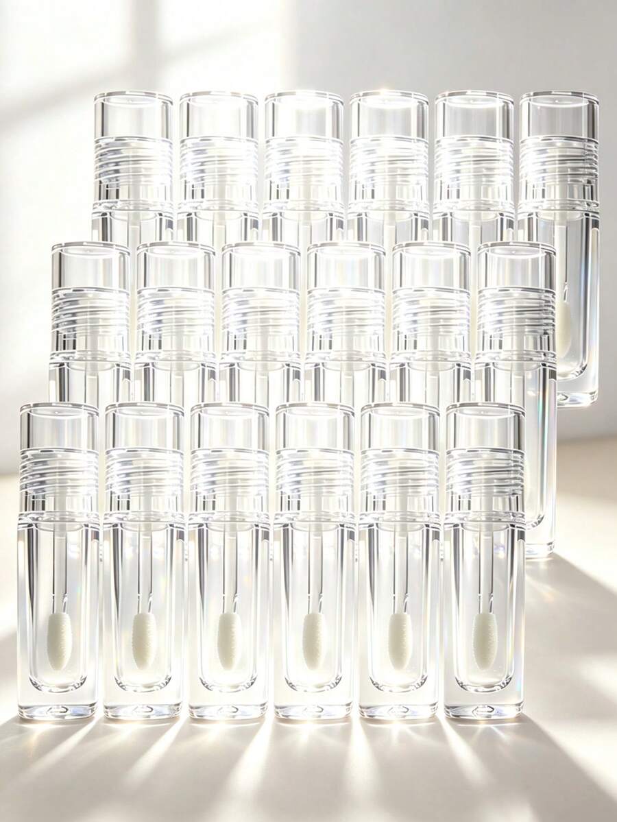 密封防漏透明唇彩唇膏空管 多入裝迷你樣品大容量透明塑膠極簡 INS 風格 無圖案直筒設計 附植絨刷頭 旋蓋密封蓋 全透明可填充 DIY 化妝分裝容器 適合旅行出差隨身補妝 自製唇彩 美妝愛好者樣品測試