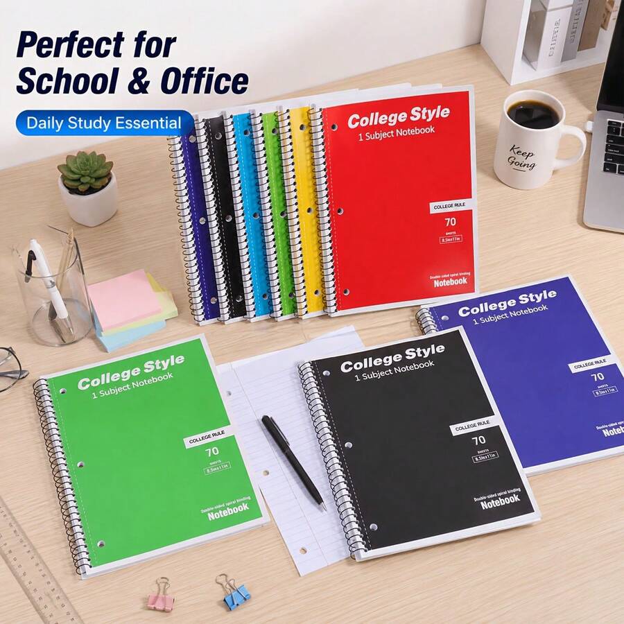 70 Sheets Lined Notebook, Multi-Color Options, Large Size Vintage Style Tear-Off Loose-Leaf Notebook, 8*10.5inch, Student Daily Study Notes Register, Back To School Essential Large Notebook - Multicolor - View 1