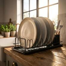 Homix - Escurreplatos de Metal Quttin con Bandeja de Goteo y Escurridor de Cubiertos - Negro (41.5 x 17.3 x 10 cm) - Negro - Ver 6