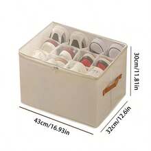 1pc Foldable Fabric Shoe Box With Transparent Lid, Divided Storage Bin, Dust-Proof And Moisture-Proof, Large Capacity Multi-Functional Organizer Basket For Home - Multicolor - View 2
