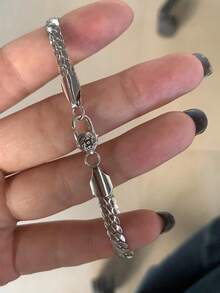 1 buah Gelang Rantai 5mm untuk Pria, Desain Sederhana Modis, Aksesori Tenun Buatan Tangan Pria dengan Gesper Vajra - Perak - View 4