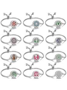 New Life Tree Essential Oil Aromatherapy Bracelet, Alloy Stainless Steel Material, Men's Fragrance Pendant Bracelet, Adjustable Wristband, Aromatherapy Accessory - Silver - View 4