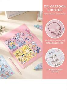 5pcs Thickened A4 File Folders, Transparent Plastic Snap Button Waterproof Folders, With DIY Stickers, Large Capacity, Suitable For Business Office School Exams, Back To School Stationery Supplies - A4 - View 5