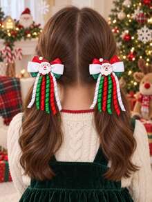 2pcs Christmas Curly Tassel Hair Clips For Girls /Elk Decor Alligator Clips Delicate Christmas Gift Hairpins Cute Sweet Party Kids Hair Accessories - Multicolor - View 3