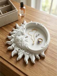 1pc Dark Sun God Relief Jewelry Tray, Vintage Mysterious Style Ring Necklace Earring Storage Dish, 3D Carved Craftsmanship, Desktop Decor, Niche Vanity Accessory Organizer Tray, Jewelry Box - Multicolor - View 3