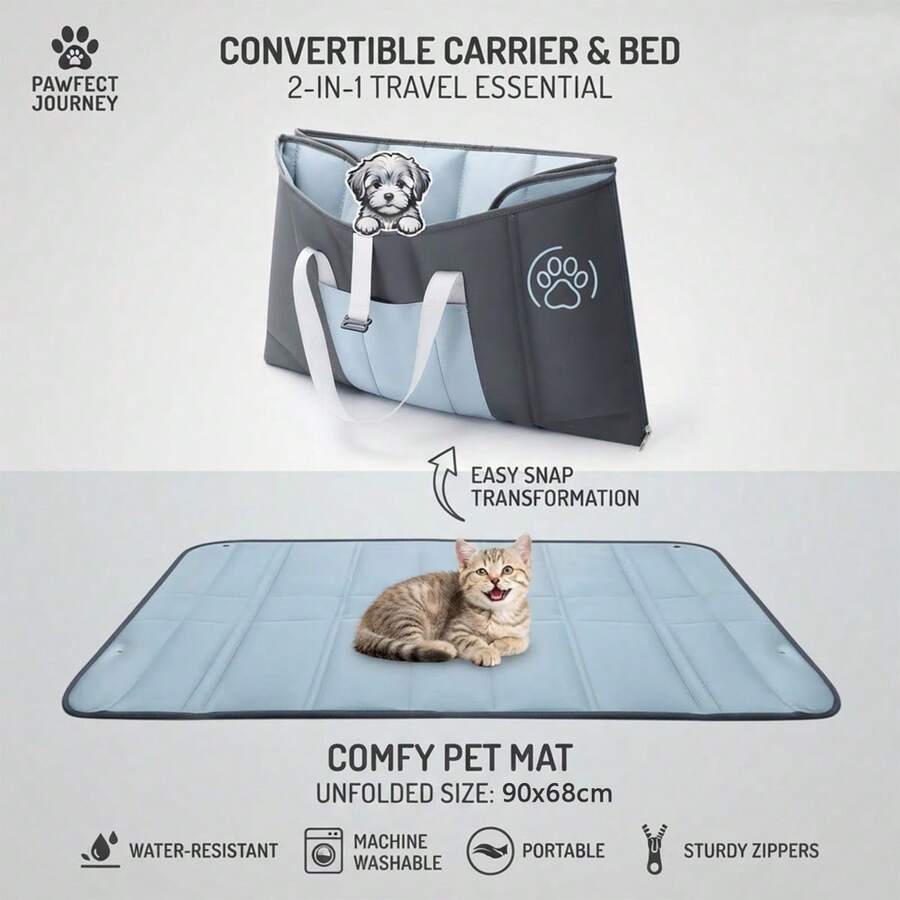 Waterproof Cat & Dog Mat, Multi-Functional Detachable Cat Carrier, Washable Pet Portable Bag, Suitable For Medium Cats And Small Dogs, All Seasons