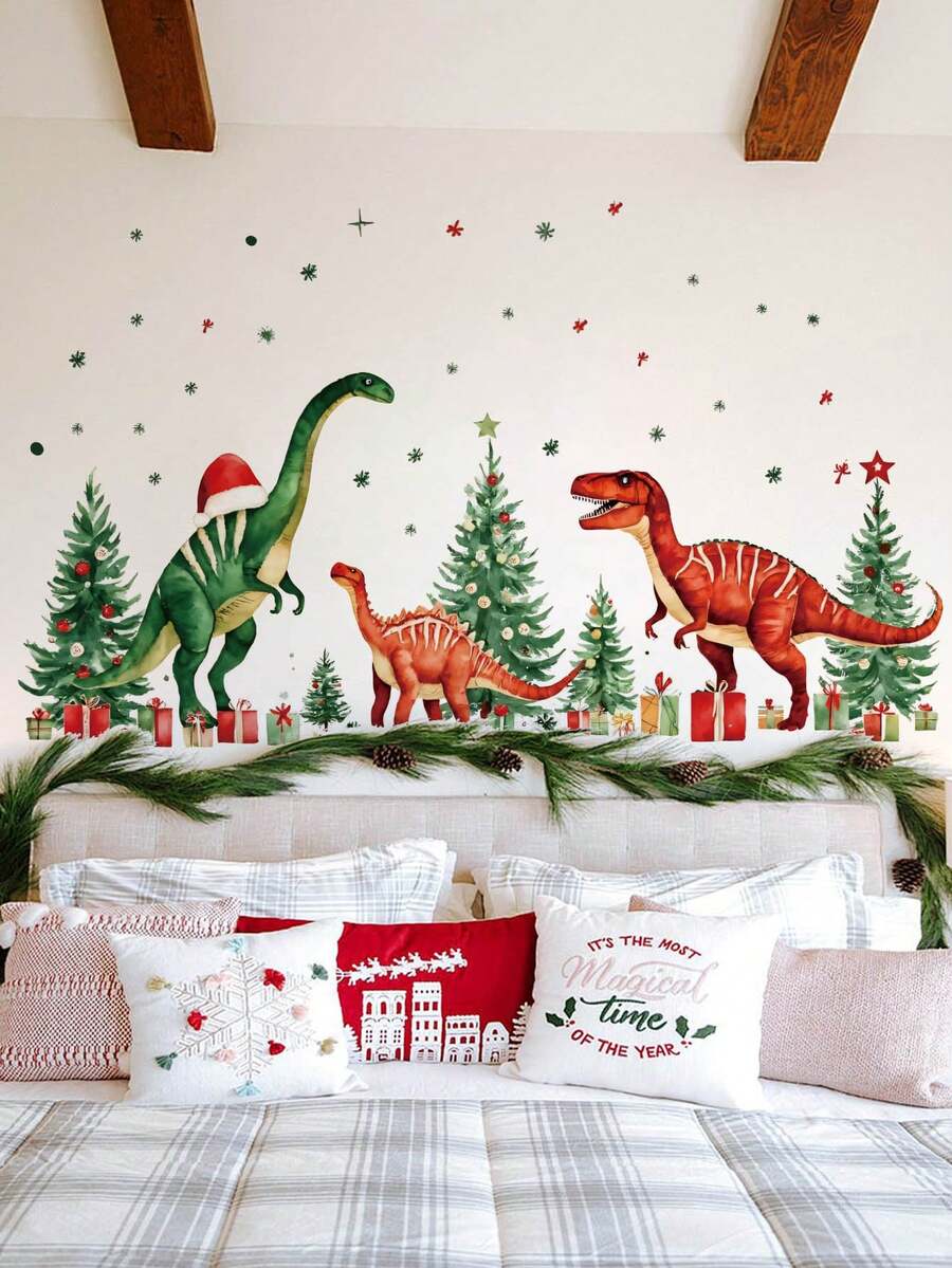 1pc/2pcs/4pcs, Multi-Style, Christmas Animal Wall Stickers, Duck, Swan, Dinosaur Patterns, Snowflake, Colorful Ball, Gift Box Decoration, Large Area Wall Decor Stickers, Suitable For Study, Dining Room, Living Room, Bedroom Background Wall - Multiple Styles - View 1