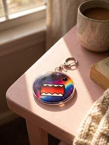 1Pc/9Pcs Domo-Kun Classic Anime Character Theme Multi-Color Textured Round Acrylic Keychains, Including Blue Pixel, Yellow Abstract, Green Leopard Print, Pink Checkerboard, Galaxy Starry Sky, Classic Landscape, Pink Glitter, Brown Fuzzy And Rainbow Gradient Designs, Fashionable Bag Charms, Suitable For Fan Gifts, Cute Collectibles, All Seasons - Multicolor - View 9