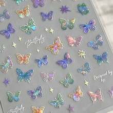50pcs Colorful Holographic Butterfly Nail Stickers, Fresh Iridescent Star Small Pattern, Self-Adhesive DIY Nail Art Decoration Stickers, Handmade Scrapbook Decorative Stickers - A - View 10