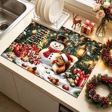 1pc Dish Drying Mat, Coffee Machine Mat, Christmas Pattern Dish Drying Mat, Christmas Atmosphere Tabletop Protector Mat, Christmas Theme Holiday Decoration Mat, Multi-Purpose Drying Mat, Home Gift, Tabletop Decor - XYLSD-1132 - View 2
