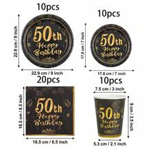 10/20/40/50/60/80 Pcs,50 Years Old Birthday Party Disposable Tableware Set,Black Gold Firework Gift Balloon Print 7 Inch & 9 InchPaper Plates Cup Napkins,Party Table Decor For 50 Years Old Milestone Celebration,Adult Birthday Banquet - Black 50 - View 16