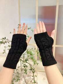1 Pair Women's Autumn/Winter Warm Knitted Fingerless Writing Gloves, Suitable For Students - A - View 7