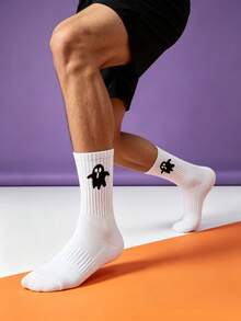 1/5/10 Pairs Random Black & White Mid-Calf Socks, Halloween Pumpkin Witch Pattern Socks, Party Costume Socks - Multicolor - View 4