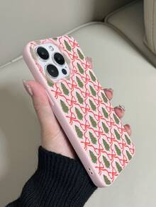 1pc Pink Litchi Texture TPU Anti-Drop Painted Bow Christmas Tree Pattern Phone Case Compatible With IPhone 15/15pro/15plus/15promax/16/16pro/16plus/16promax/17 - Multicolor - View 4