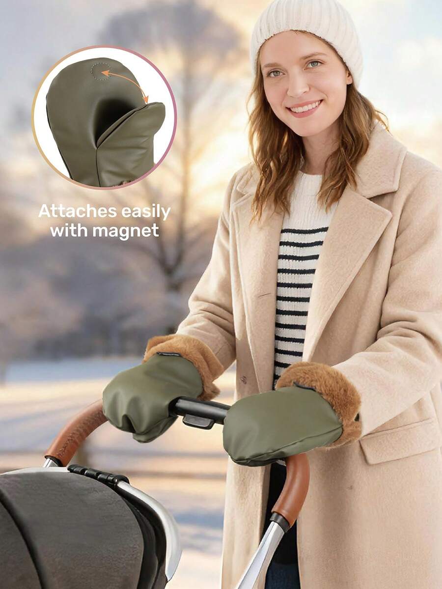 Magnetic Stroller Handle Mitts, Winter Stroller Warm Gloves, Suitable For Parents Outdoor Walks, Easily Installable On Most Stroller Handles