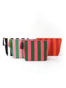 Custom Embroidered Striped Makeup Bag, Color Block Cosmetic Pouch, Travel Toiletry Bag, Lightweight Portable Organizer For Daily Use, Coin Purse - Multicolor - View 10