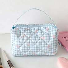 1 Custom Embroidered Name Quilted Makeup Bag, Cute Bow Printed Makeup Bag (With Handle), Large Capacity Travel Toiletries Storage Bag, Personalized Gift For Bridesmaids' Birthdays - Multicolor - View 9