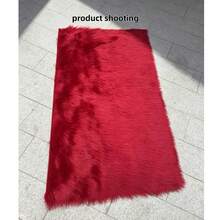 1pc Red Rectangular Long Pile Faux Fur Rug, Bedroom Carpet, Living Room Carpet, Door Mat, Small Rug, Carpet, Floor Mat, Home Decor, Area Rug, Outdoor Mat, Home Decor, Area Carpet, Bedroom Carpet, Washable Carpet - Multicolor - View 6